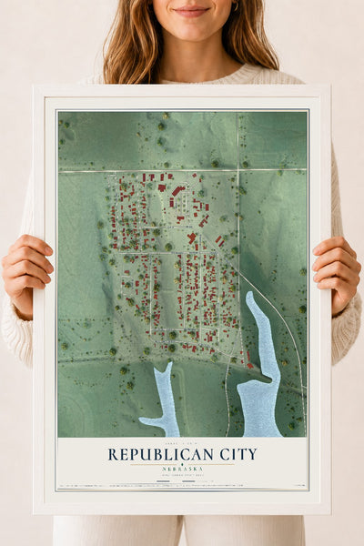 Map of Republican City, Nebraska, 18 x 24 inch print in a white wood frame