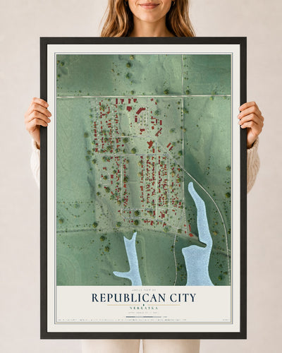 Map of Republican City, Nebraska, 24 x 36 inch print in a black wood frame
