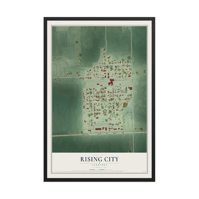 Map of Rising City, Nebraska, 12 x 18 inch print in a black wood frame