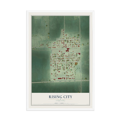 Map of Rising City, Nebraska, 12 x 18 inch print in a white wood frame