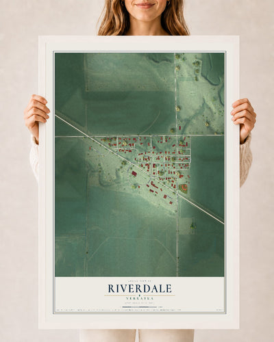 Map of Riverdale, Nebraska, 24 x 36 inch print in a white wood frame