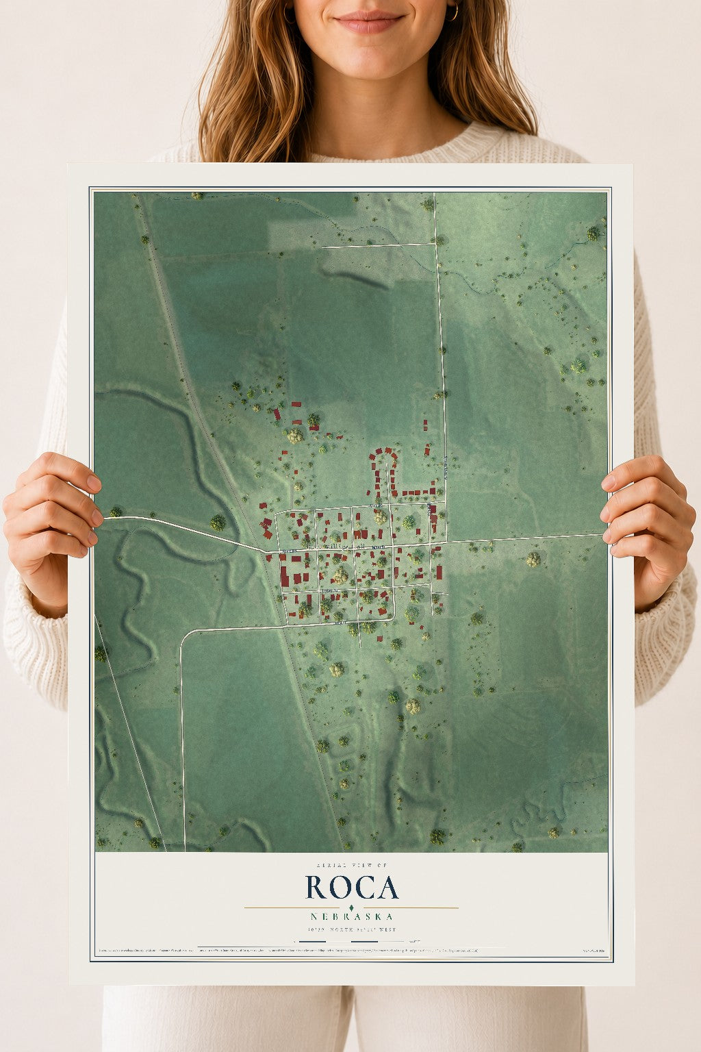 Map of Roca, Nebraska, 18 x 24 inch unframed archival matte print