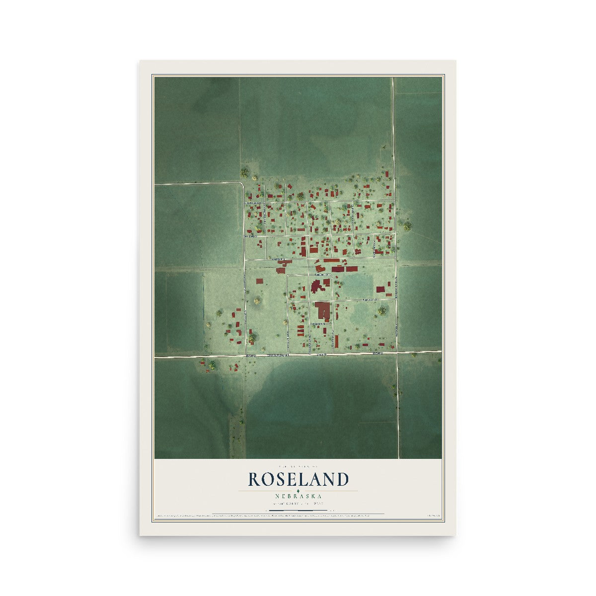 Map of Roseland, Nebraska, 12 x 18 inch unframed archival matte print