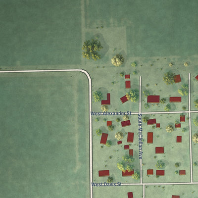 Second close-up of the map of Roseland, Nebraska print showing more streets and buildings