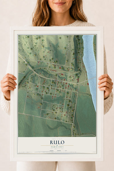 Map of Rulo, Nebraska, 18 x 24 inch print in a white wood frame