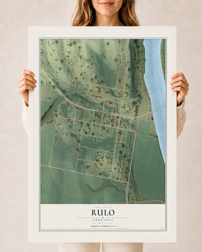 Map of Rulo, Nebraska, 24 x 36 inch print in a white wood frame