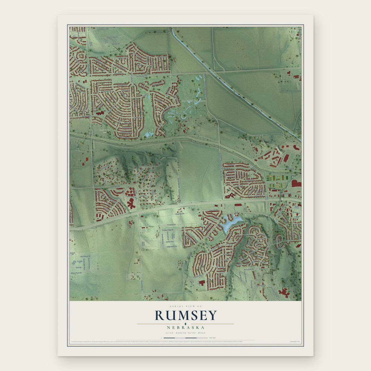 Rumsey, Nebraska map print, the full design