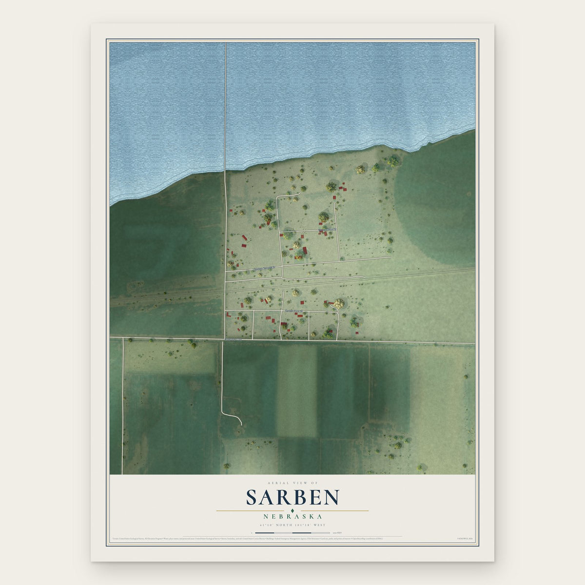Sarben, Nebraska map print, the full design