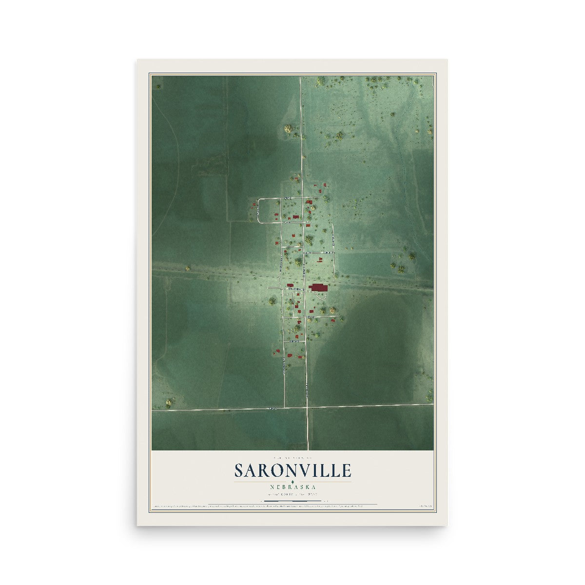 Map of Saronville, Nebraska, 12 x 18 inch unframed archival matte print