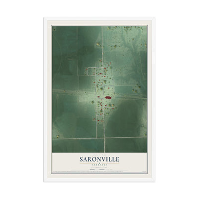 Map of Saronville, Nebraska, 12 x 18 inch print in a white wood frame