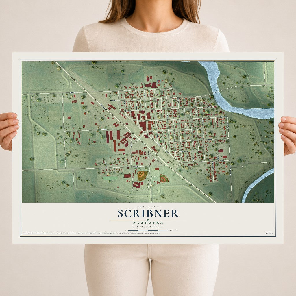 Map of Scribner, Nebraska, 18 x 24 inch unframed archival matte print