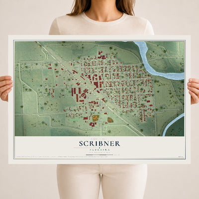Map of Scribner, Nebraska, 18 x 24 inch unframed archival matte print