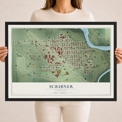 Map of Scribner, Nebraska, 18 x 24 inch print in a black wood frame