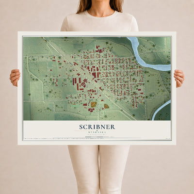 Map of Scribner, Nebraska, 24 x 36 inch unframed archival matte print