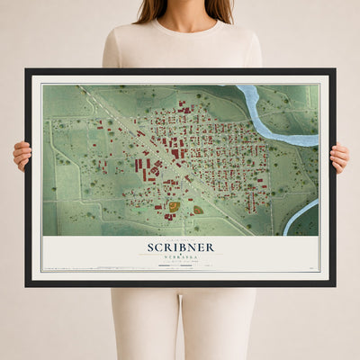 Map of Scribner, Nebraska, 24 x 36 inch print in a black wood frame