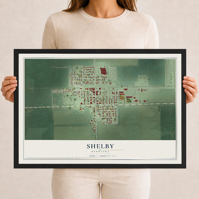 Map of Shelby, Nebraska, 12 x 18 inch print in a black wood frame