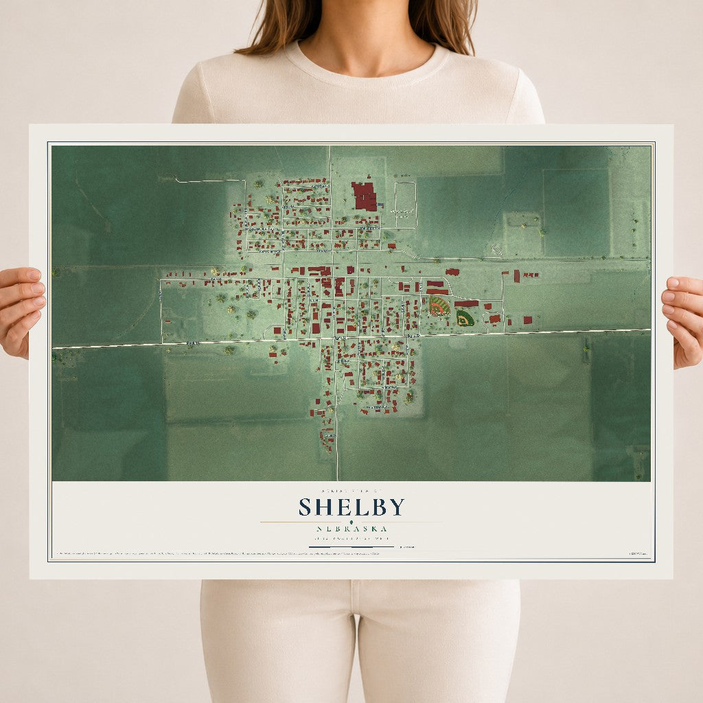 Map of Shelby, Nebraska, 18 x 24 inch unframed archival matte print