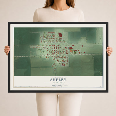 Map of Shelby, Nebraska, 24 x 36 inch print in a black wood frame