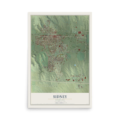 Map of Sidney, Nebraska, 12 x 18 inch unframed archival matte print