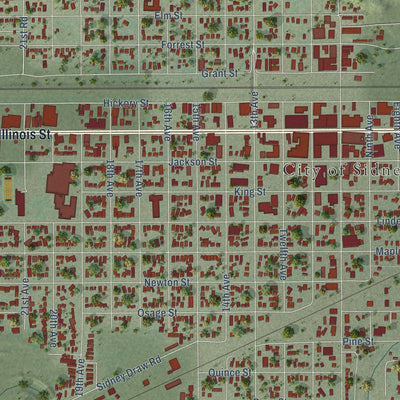 Close-up of the map of Sidney, Nebraska print showing street and building detail
