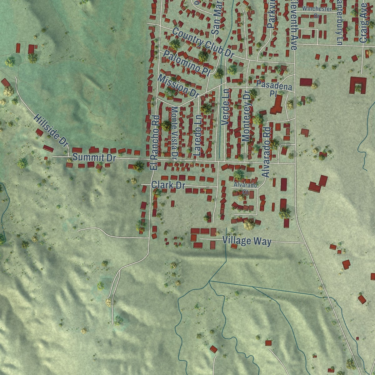 Second close-up of the map of Sidney, Nebraska print showing more streets and buildings