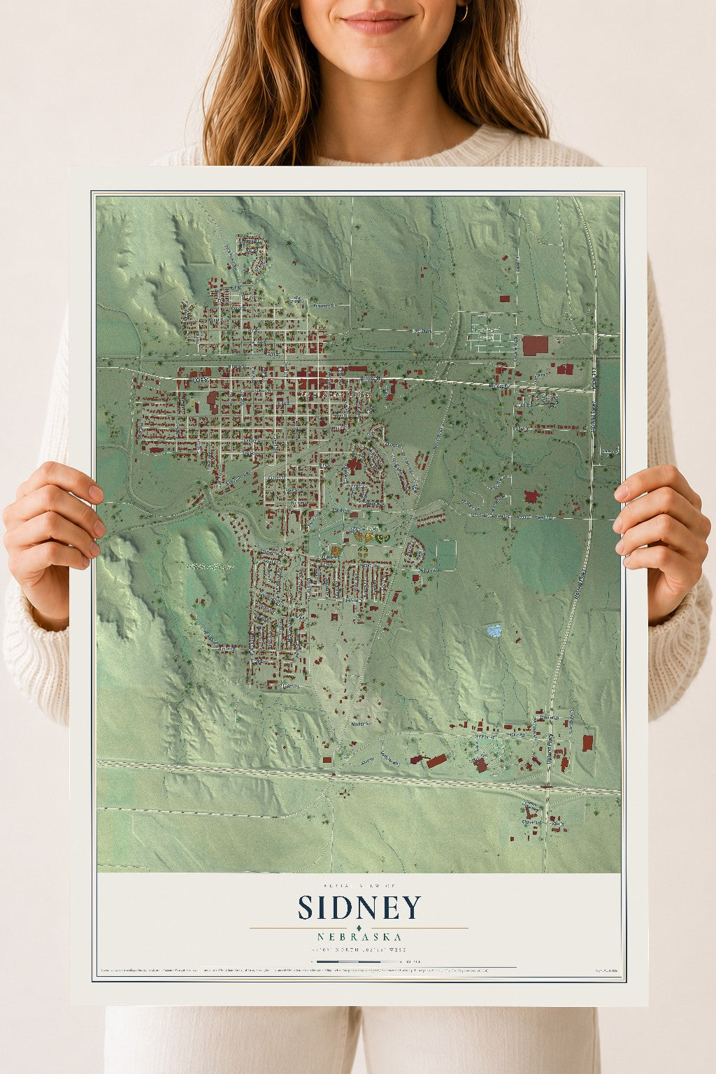 Map of Sidney, Nebraska, 18 x 24 inch unframed archival matte print