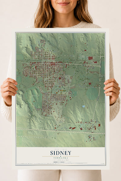Map of Sidney, Nebraska, 18 x 24 inch unframed archival matte print