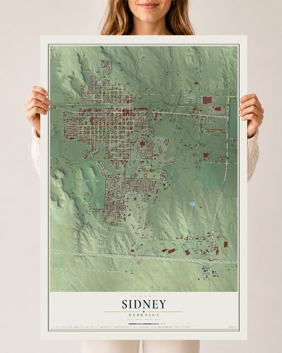 Map of Sidney, Nebraska, 24 x 36 inch unframed archival matte print