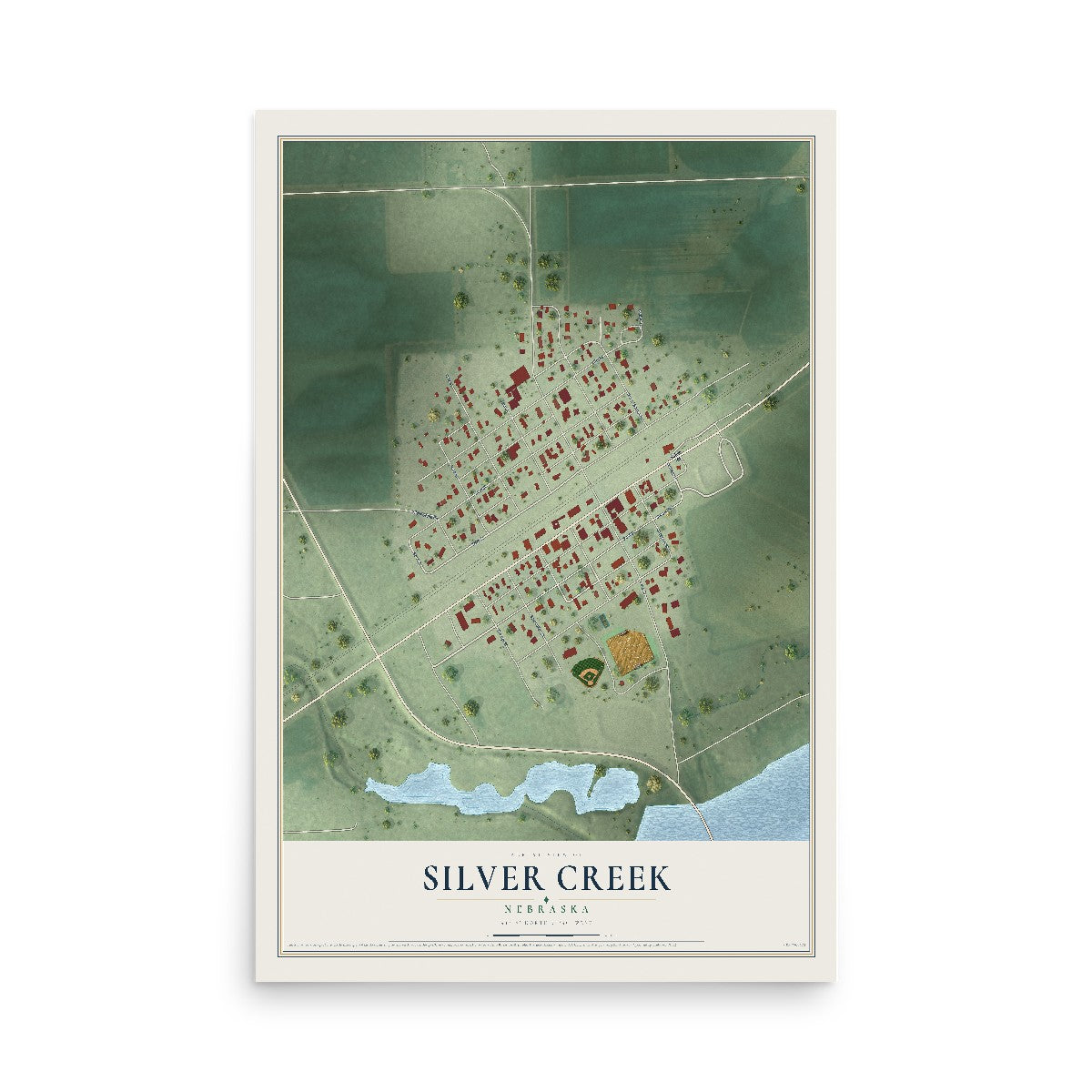 Map of Silver Creek, Nebraska, 12 x 18 inch unframed archival matte print