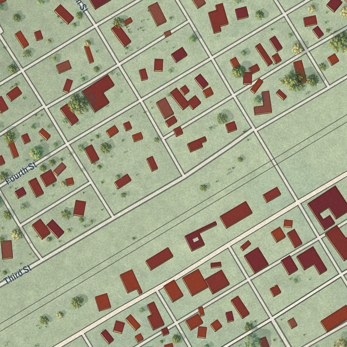 Close-up of the map of Silver Creek, Nebraska print showing street and building detail