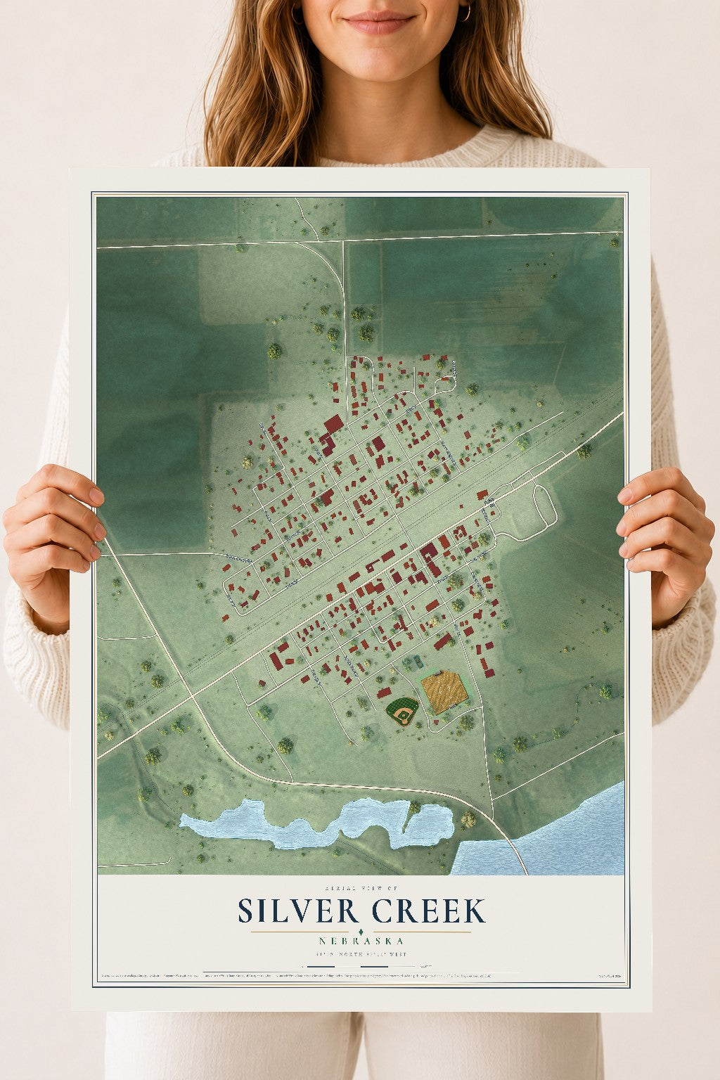 Map of Silver Creek, Nebraska, 18 x 24 inch unframed archival matte print