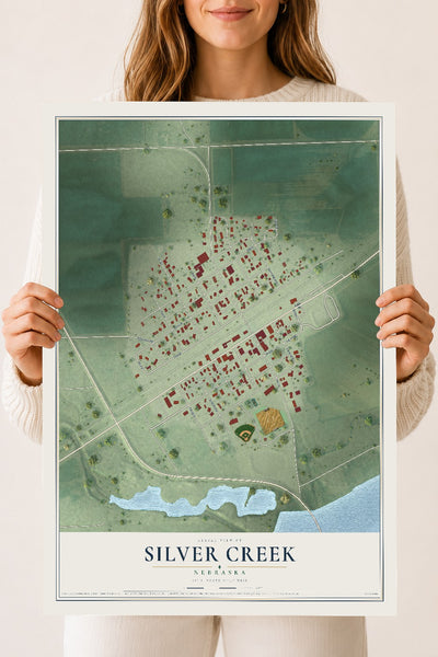 Map of Silver Creek, Nebraska, 18 x 24 inch unframed archival matte print