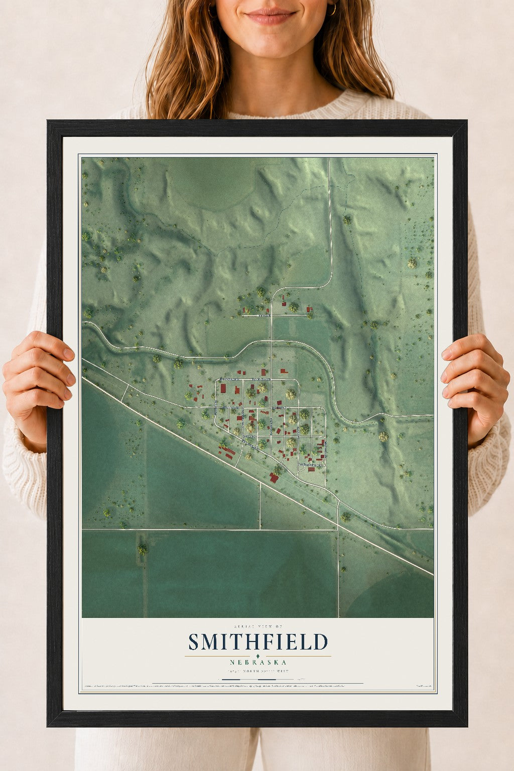 Map of Smithfield, Nebraska, 18 x 24 inch print in a black wood frame
