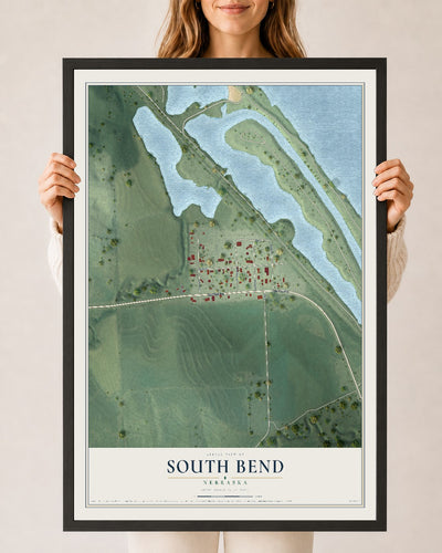 Map of South Bend, Nebraska, 24 x 36 inch print in a black wood frame