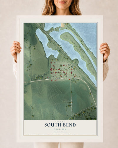 Map of South Bend, Nebraska, 24 x 36 inch print in a white wood frame