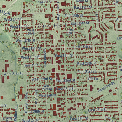 Close-up of the map of South Sioux City, Nebraska print showing street and building detail