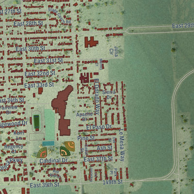 Second close-up of the map of South Sioux City, Nebraska print showing more streets and buildings
