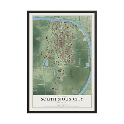 Map of South Sioux City, Nebraska, 12 x 18 inch print in a black wood frame