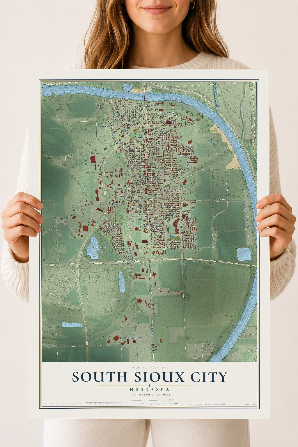 Map of South Sioux City, Nebraska, 18 x 24 inch unframed archival matte print