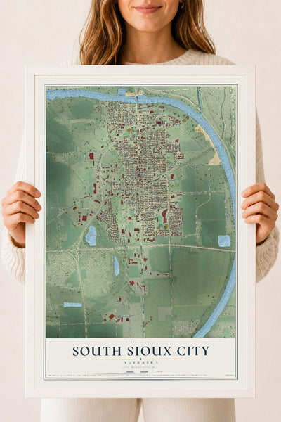 Map of South Sioux City, Nebraska, 18 x 24 inch print in a white wood frame