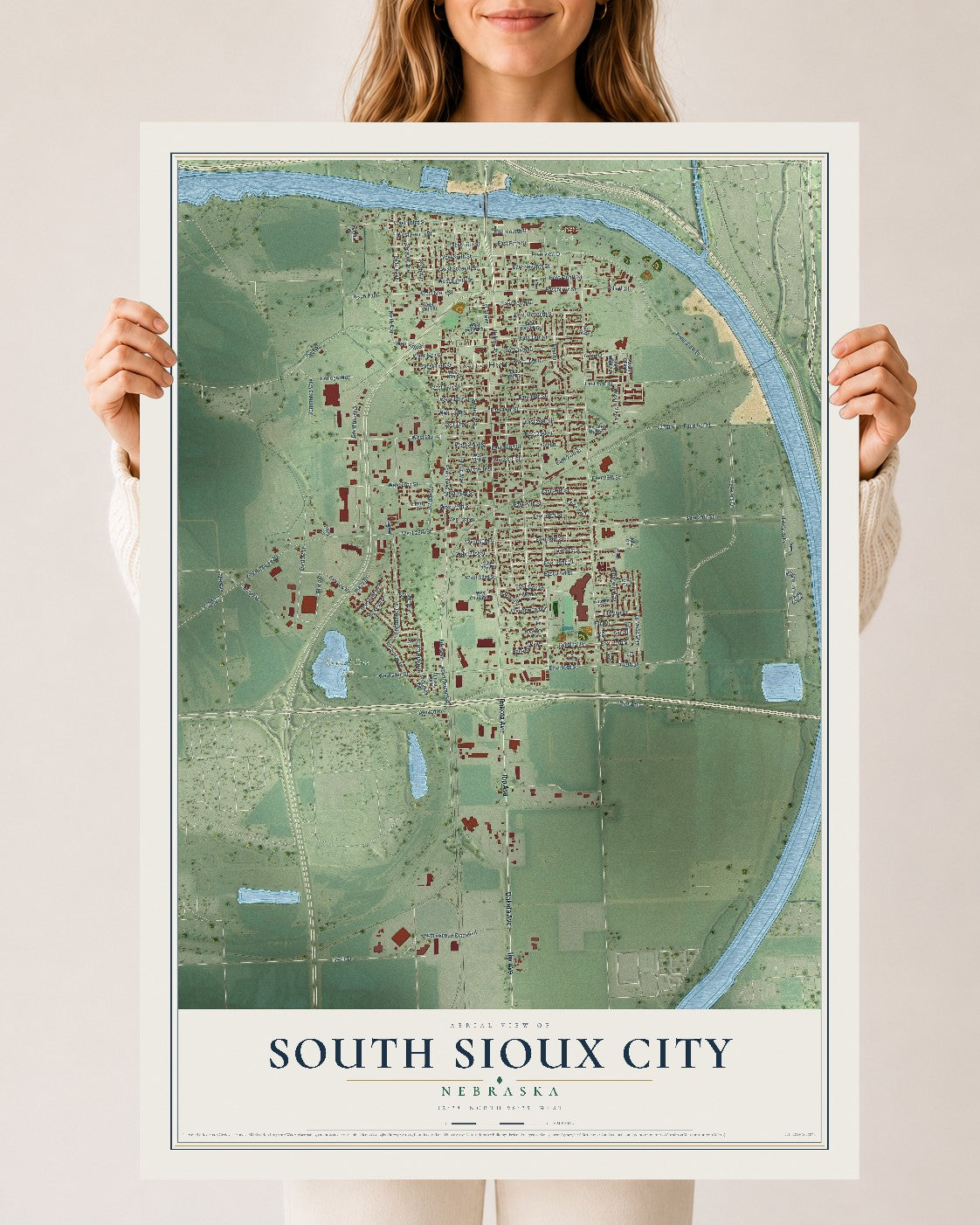 Map of South Sioux City, Nebraska, 24 x 36 inch unframed archival matte print