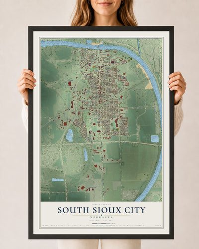 Map of South Sioux City, Nebraska, 24 x 36 inch print in a black wood frame