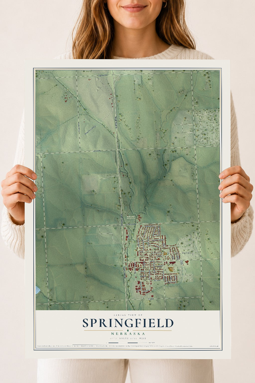 Map of Springfield, Nebraska, 18 x 24 inch unframed archival matte print