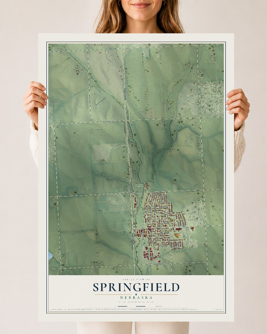 Map of Springfield, Nebraska, 24 x 36 inch unframed archival matte print