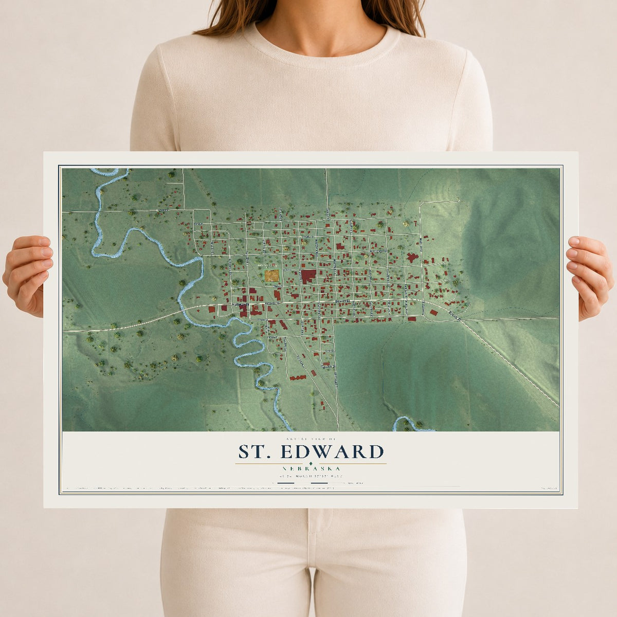 Map of St. Edward, Nebraska, 12 x 18 inch unframed archival matte print