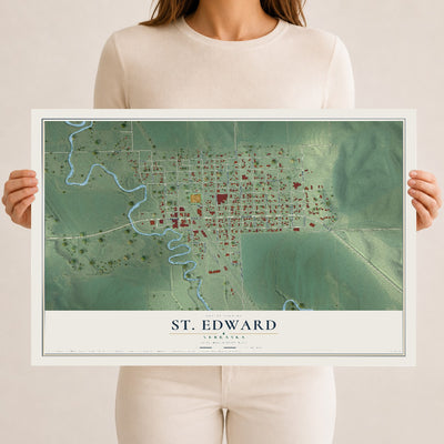 Map of St. Edward, Nebraska, 12 x 18 inch unframed archival matte print