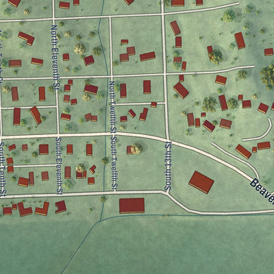 Second close-up of the map of St. Edward, Nebraska print showing more streets and buildings