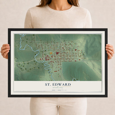 Map of St. Edward, Nebraska, 12 x 18 inch print in a black wood frame