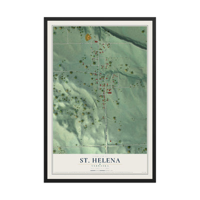 Map of St. Helena, Nebraska, 12 x 18 inch print in a black wood frame