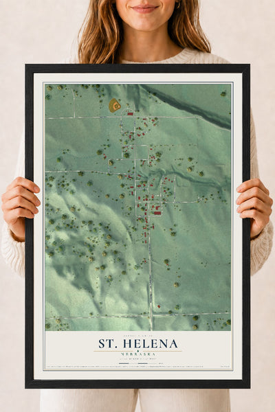 Map of St. Helena, Nebraska, 18 x 24 inch print in a black wood frame
